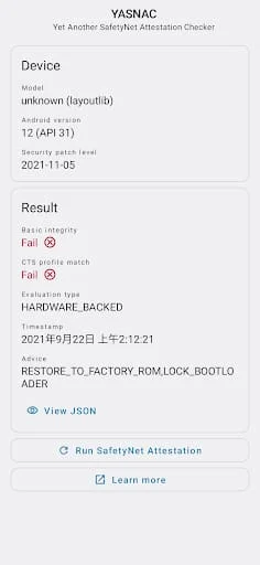 YASNAC - SafetyNet Checker Screenshot 2
