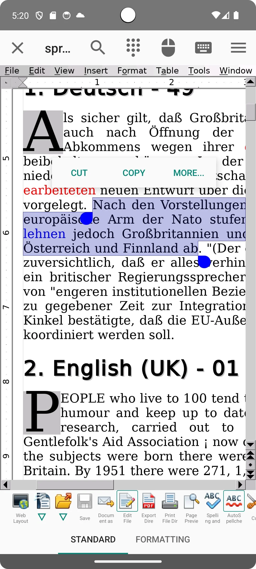 AndrOpen Office Screenshot 1