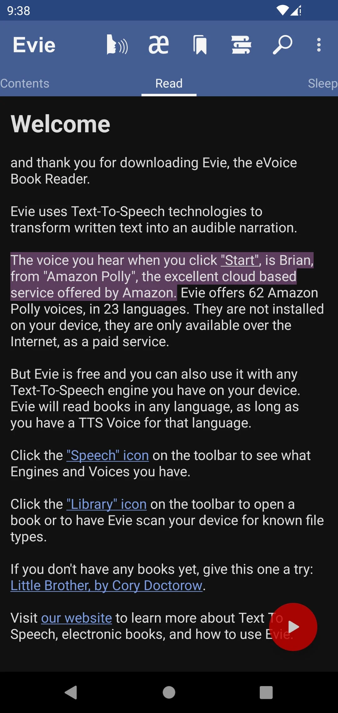 Evie - The eVoice book reader Screenshot 1